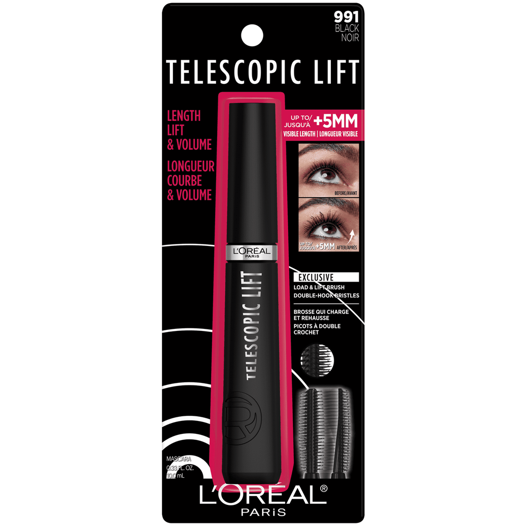 L'Oreal Paris Telescopic Lift Mascara, Black, Liquids, 36HR Wear, 0.33 fl oz