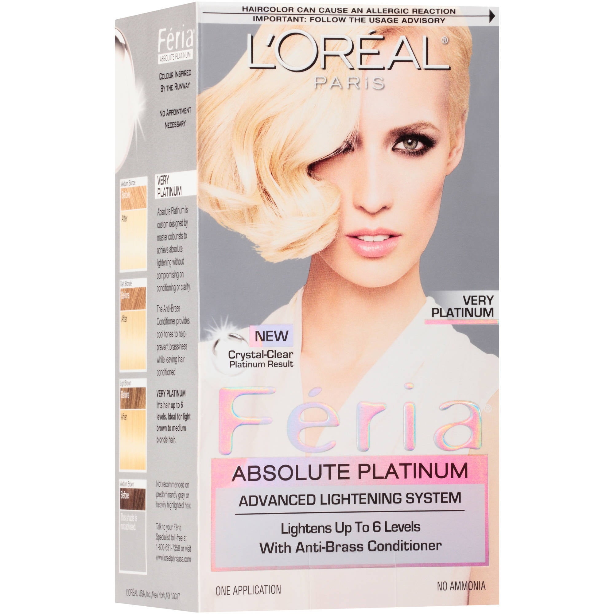 L'Oreal Paris Feria Permanent Hair Color, Very Platinum, 1 Kit