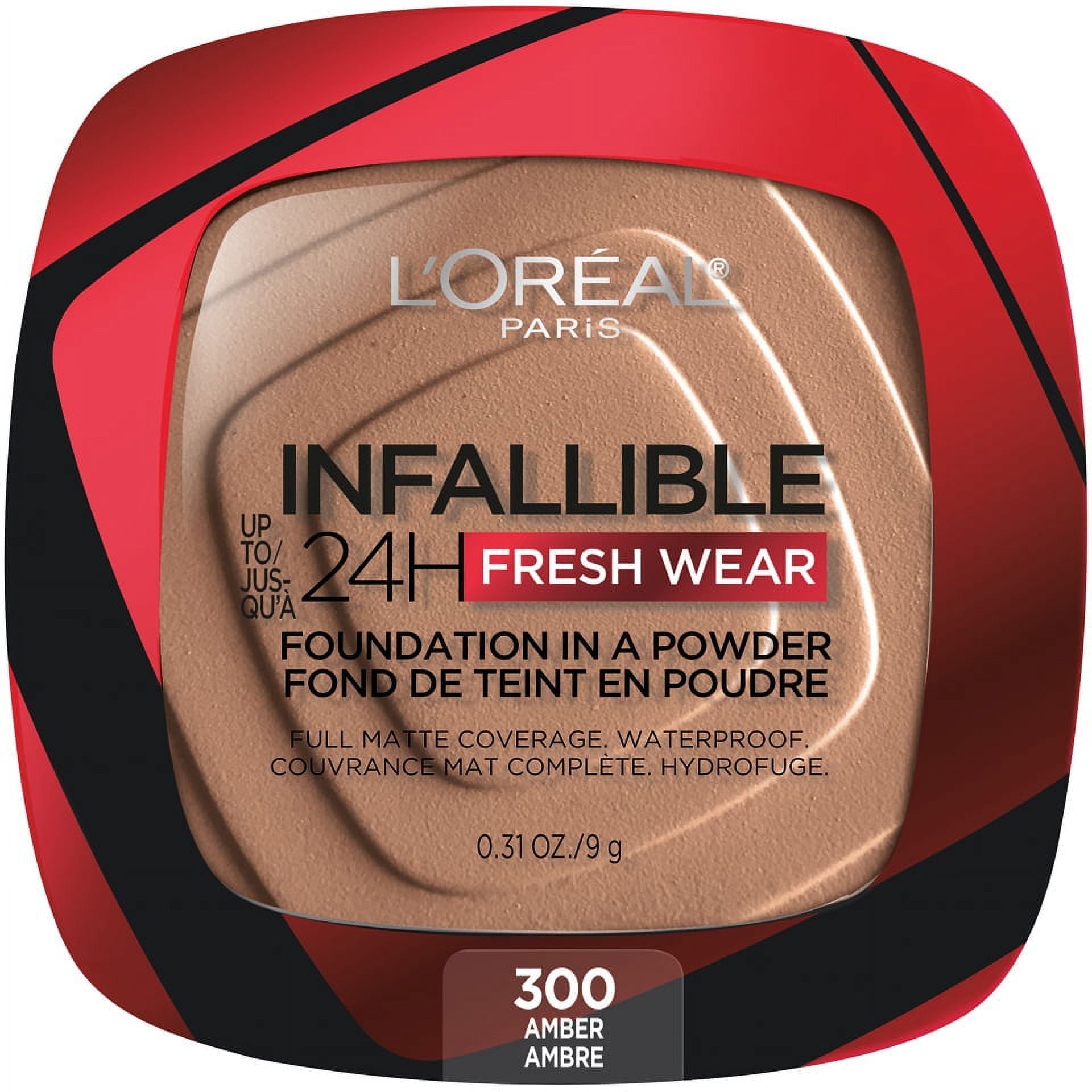(2 pack) L'Oreal Paris Infallible Fresh Wear 24 Hr Powder Foundation Makeup, 300 Amber, 0.31 oz