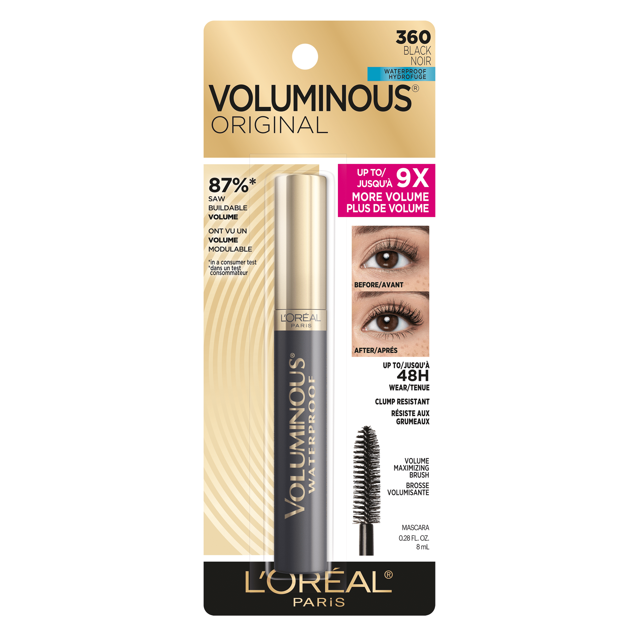 L'Oreal Paris Voluminous Original Waterproof Volume Building Mascara, Black, 0.28 fl. oz.