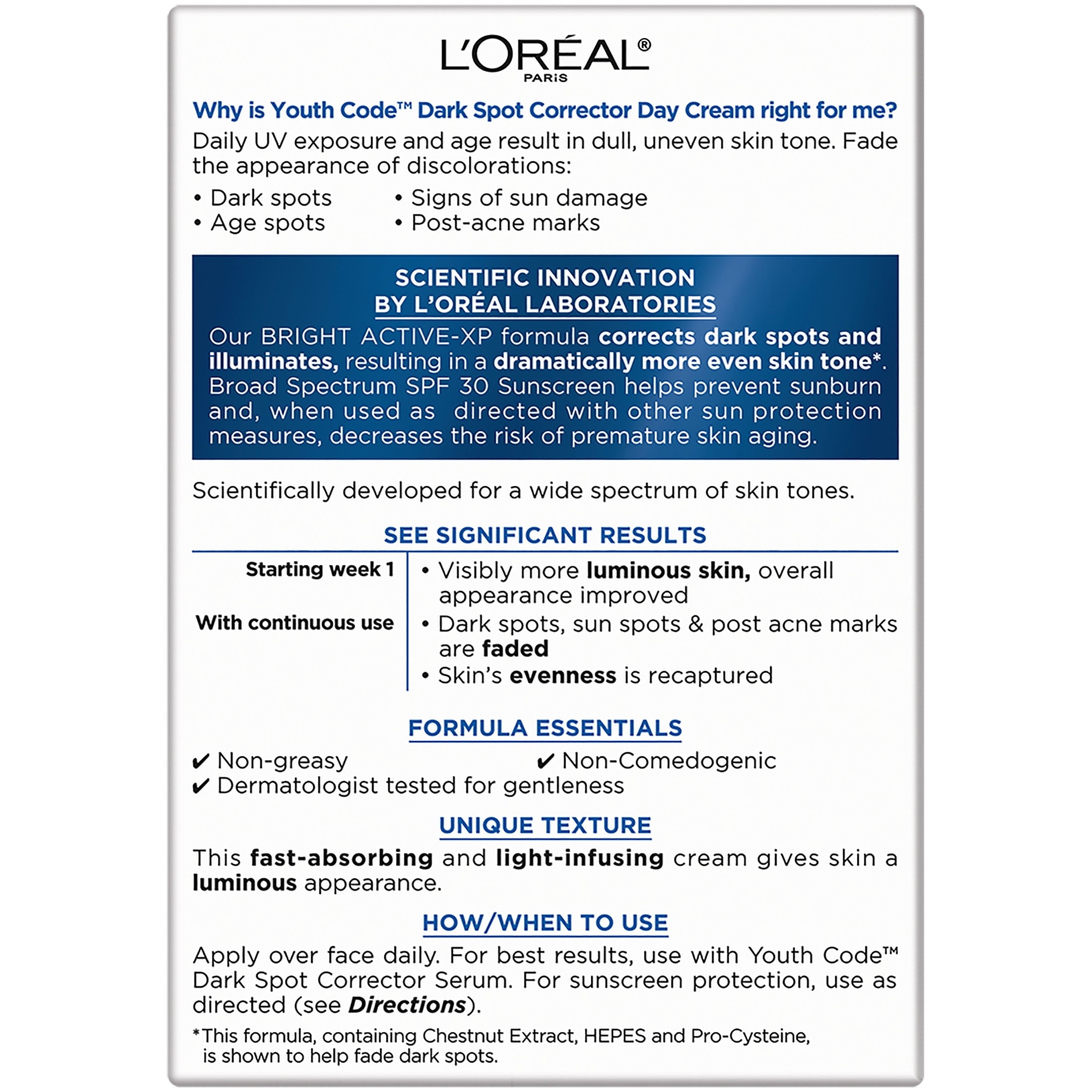 L'Oreal Paris Youth Code Dark Spot Corrector Broad Spectrum SPF 30 Sunscreen, 1.7 oz