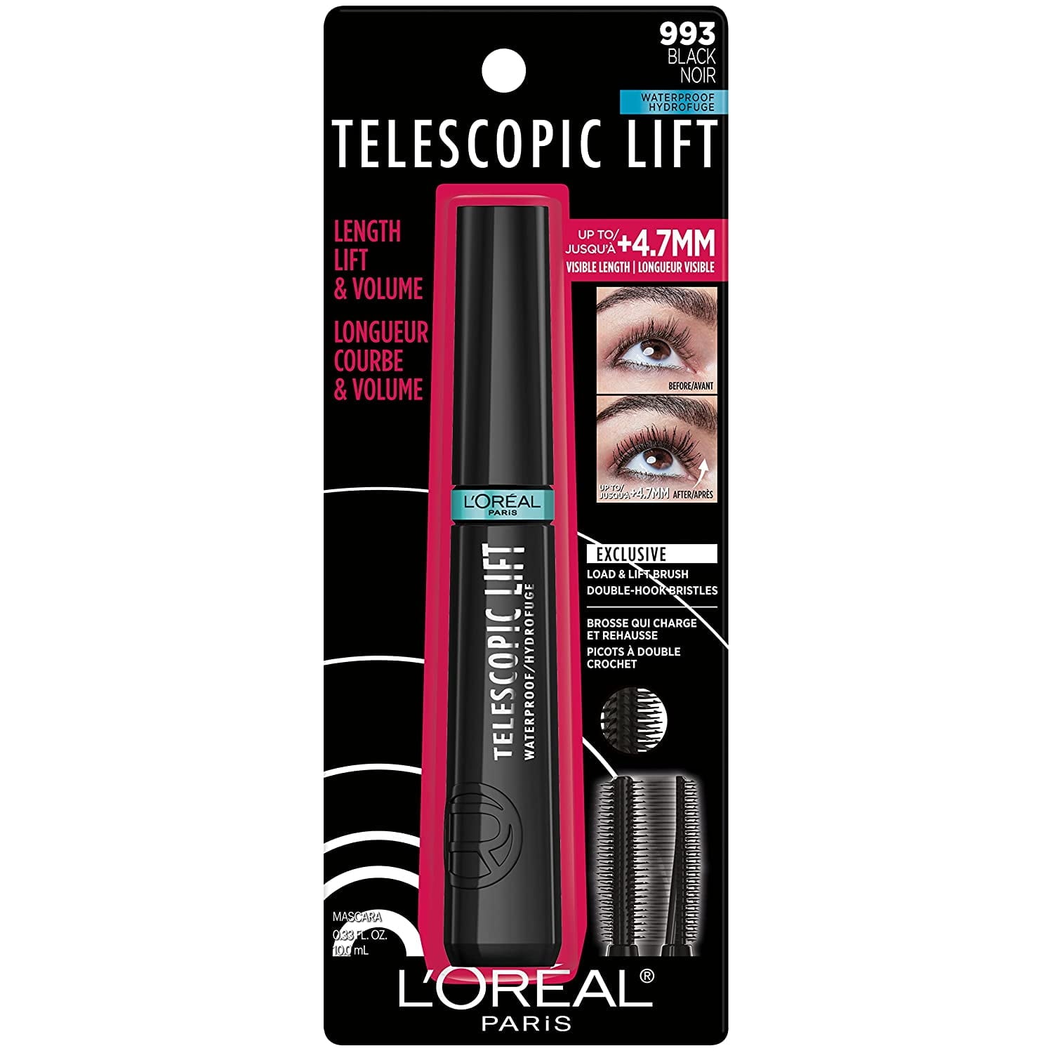 L'Oréal Paris Telescopic Lift Waterproof Mascara, Black, 0.33 fl oz
